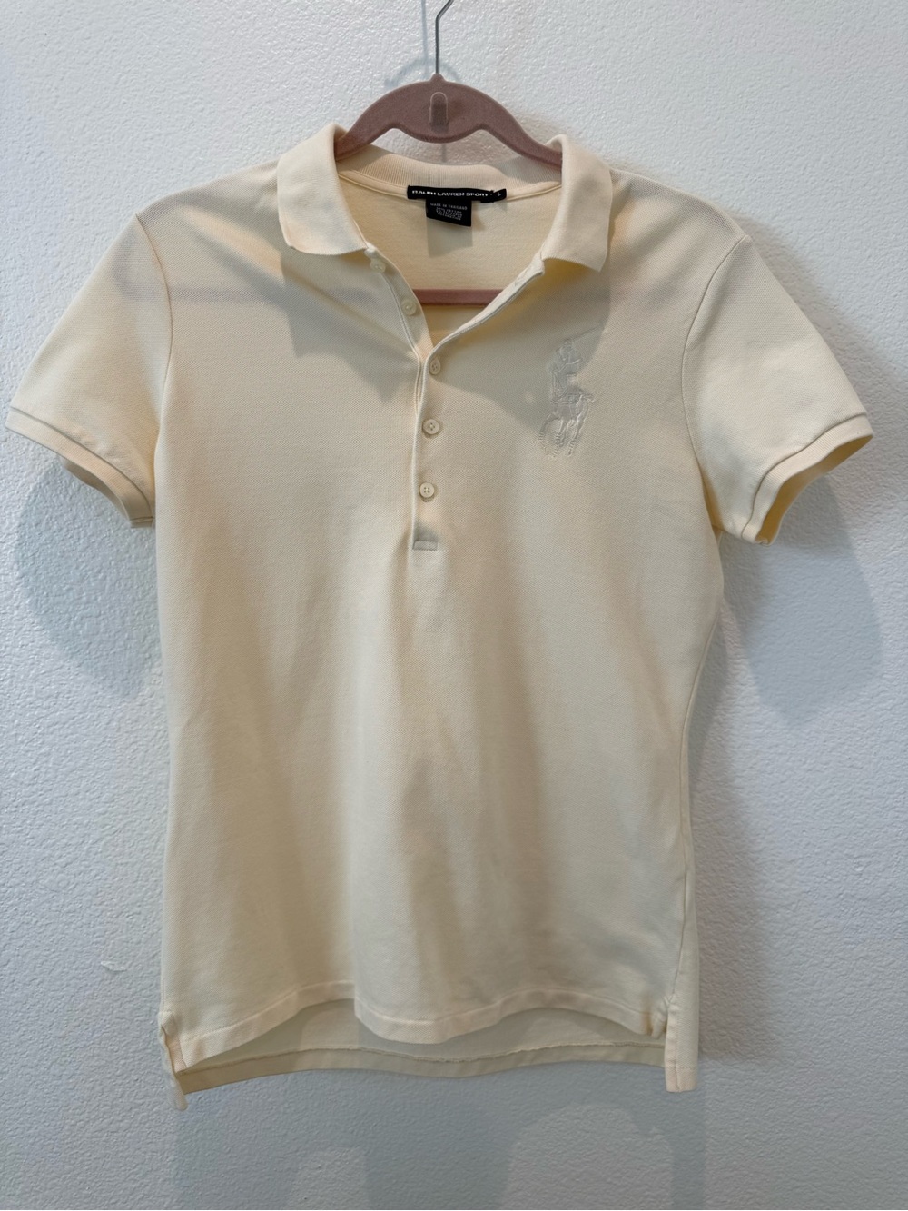 Ralph Lauren Sport women's polo top shirt size L light yellow pique big pony